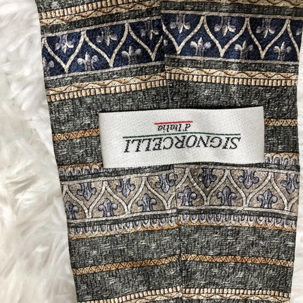 Signorcelli d'Italia Mens Tie Brown Striped Silk Necktie - Picture 4 of 5
